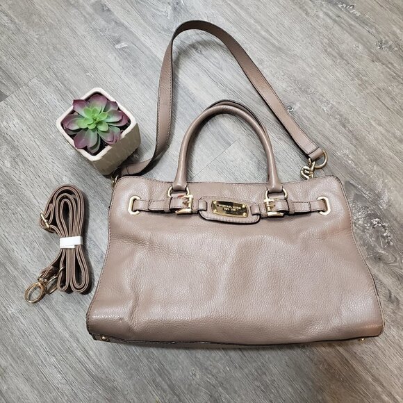 Michael Kors Hamilton Tote Genuine Leather Taupe Mushroom - Picture 1 of 12